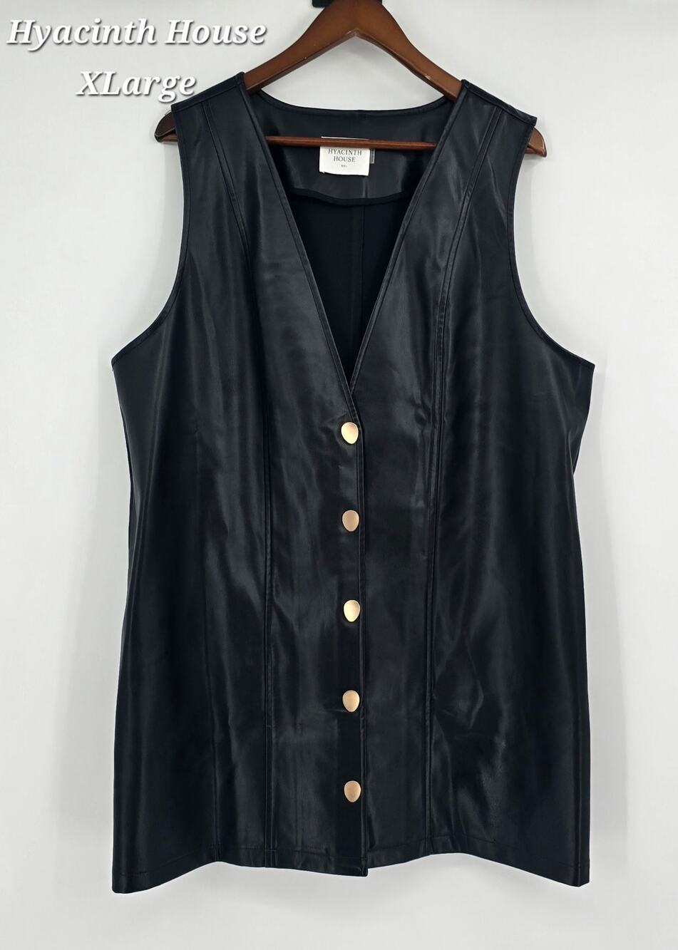 Hyacinth House Modern Old Money Black‎ Faux Leather Pinafore Dress – Size XXL